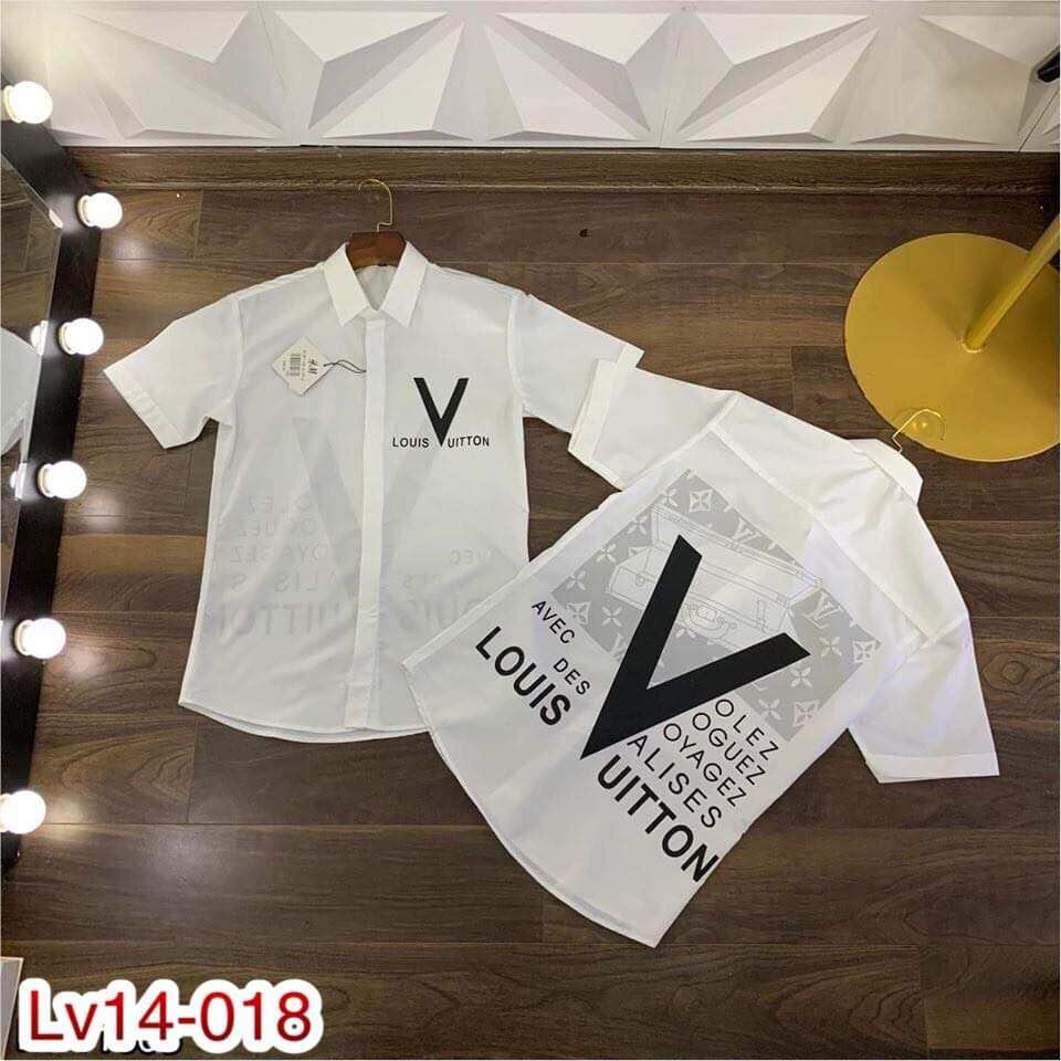 Áo sơ mi nam L.V in chữ - Áo sơ mi cộc tay cho nam