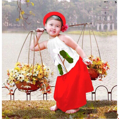 Váy yếm thêu hoa sen dành cho bé 6 tháng đến 5 tuổi cực kì dể thương
