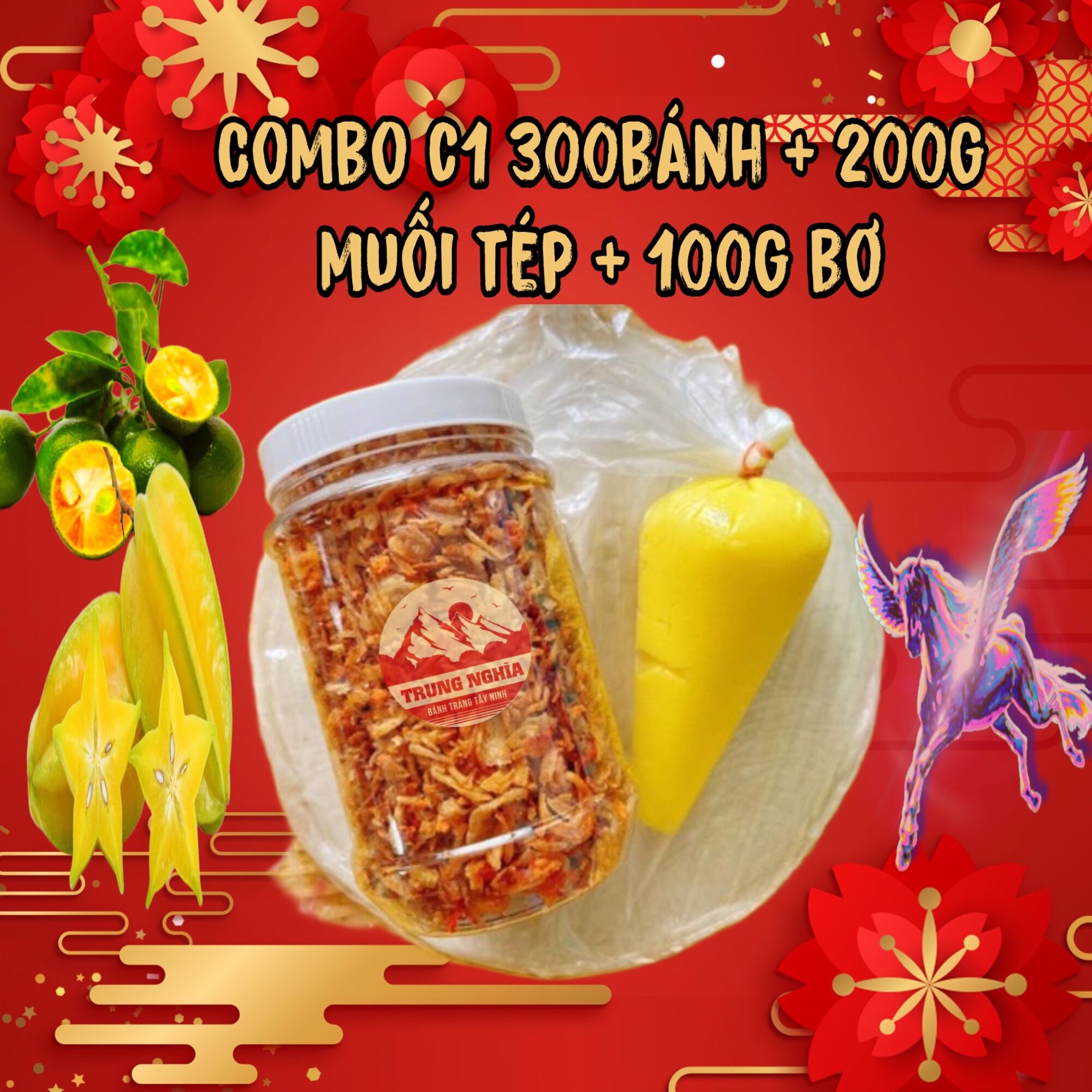 Combo Bánh Tráng Muối Tôm Hành Phi Trung Nghĩa