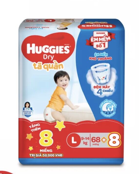 Tã quần huggies L68 +8 mẫu mới