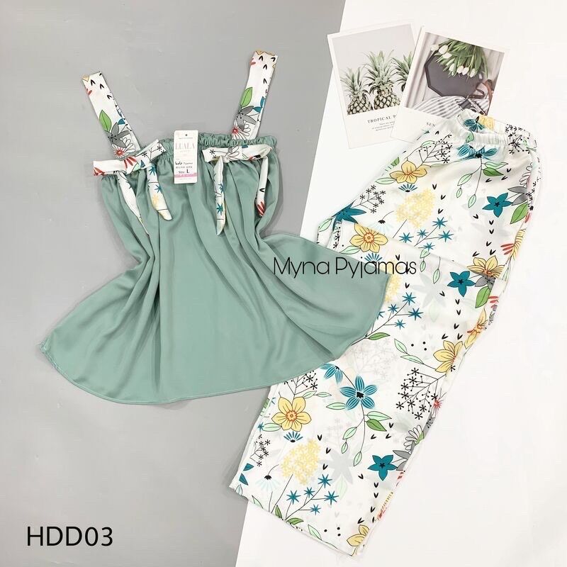 Bộ 2 dây Lụa Satin mềm mát quần dài mặc nhà, bộ ngủ lụa satin