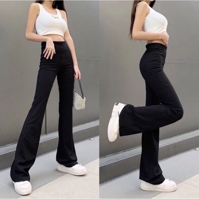 Quần cotton ống loe co dãn 4 chiều Quần legging cạp cao ống vẩy