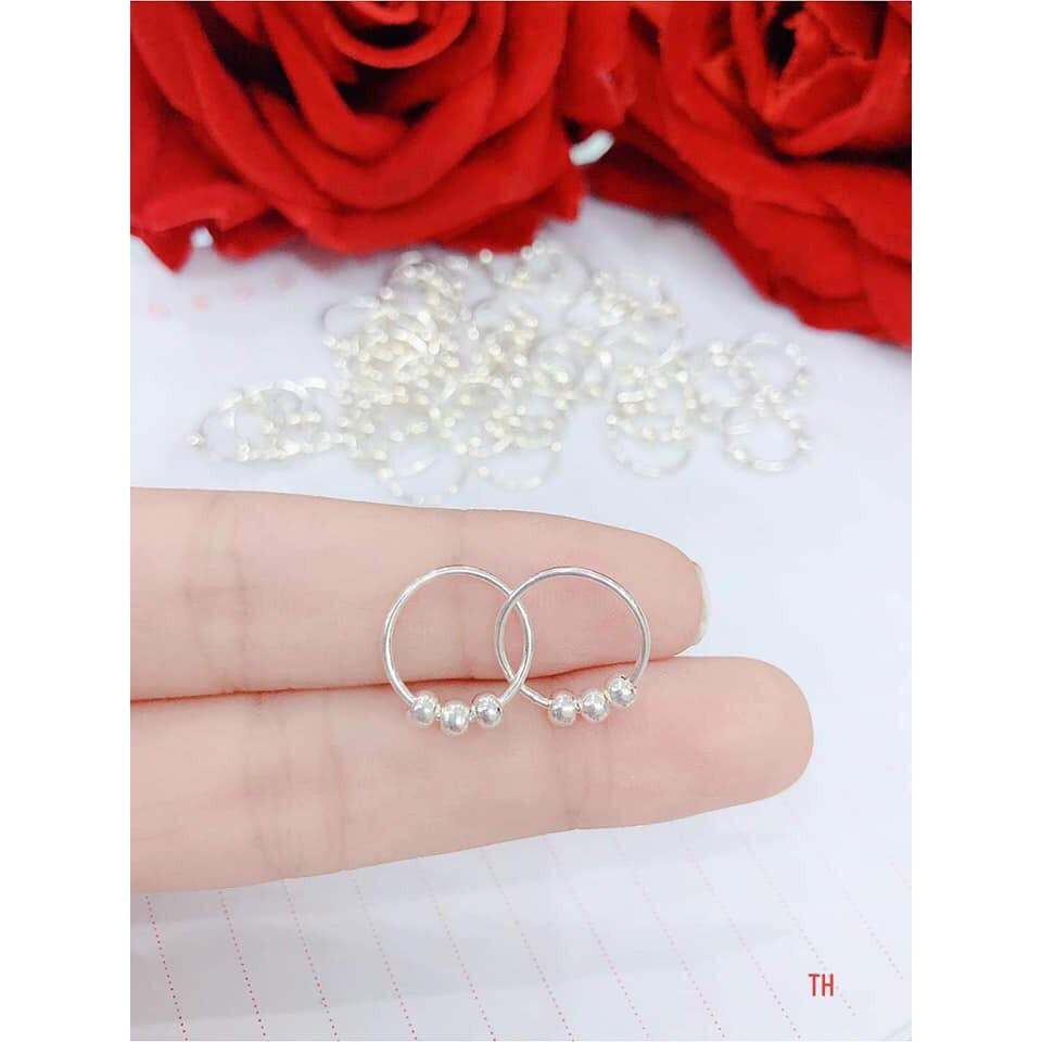Bông tai bi bạc ta cho bé,Khuyên tai tròn 3 bi bạc cho bé Minh Tâm Jewelry