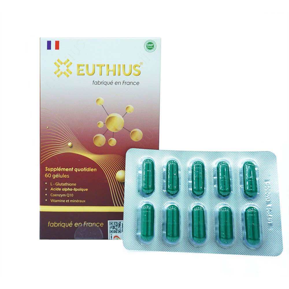 Euthius 60 viên, Viên uống bổ sung Glutathione chống oxy hoá, chống lão hoá, Tăng sức đề kháng, Bảo 