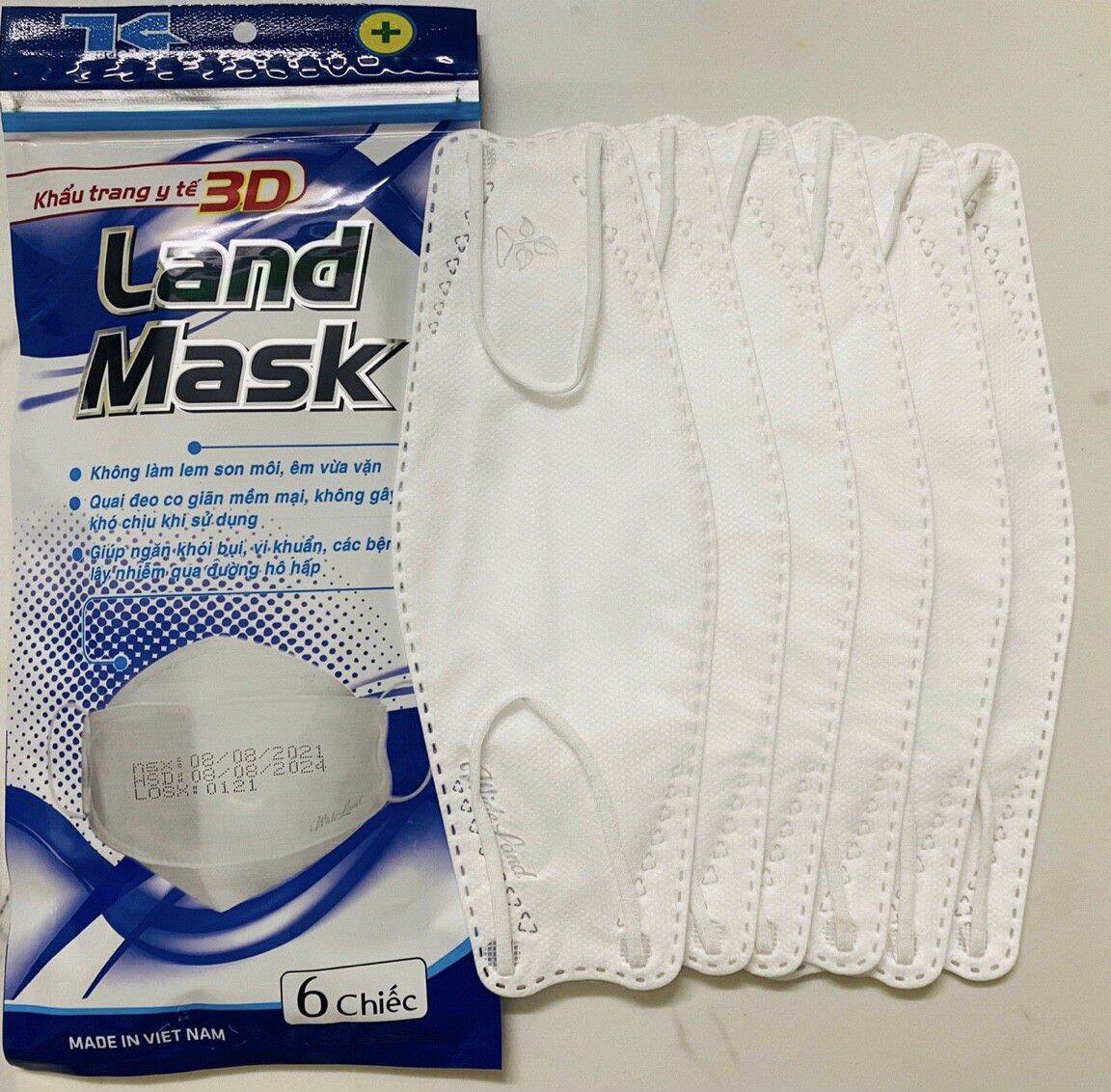 Khẩu trang 3D Land Mask 1 Túi 6 chiếc - ( LOẠI TÚI XANH ) Loại 4D KF94 Kiểu Hàn Quốc