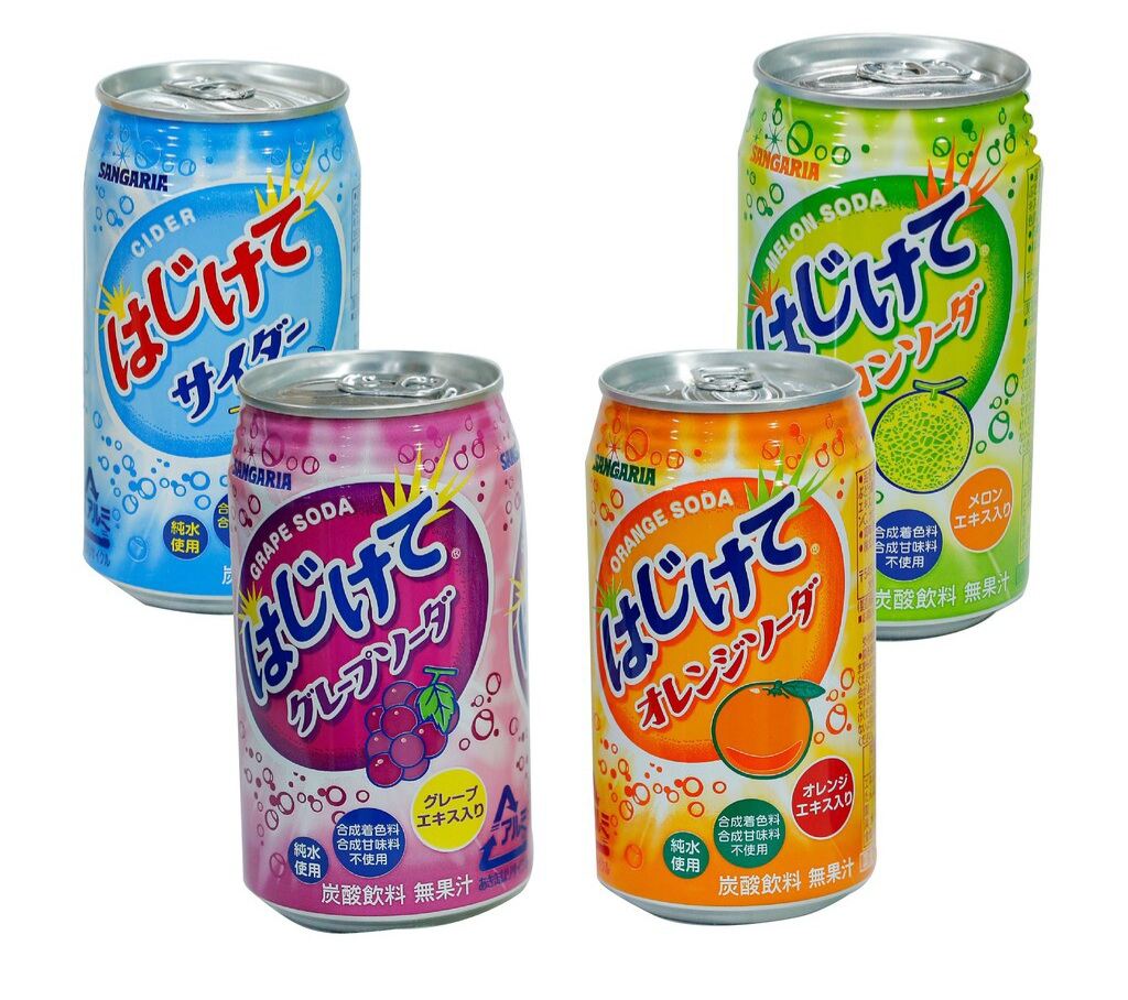 Combo 4 chai Nước soda Sangaria Hajikete 350ml nhiều vị thanh mát giải khát cho mùa hè cực đã - Nhật Bản