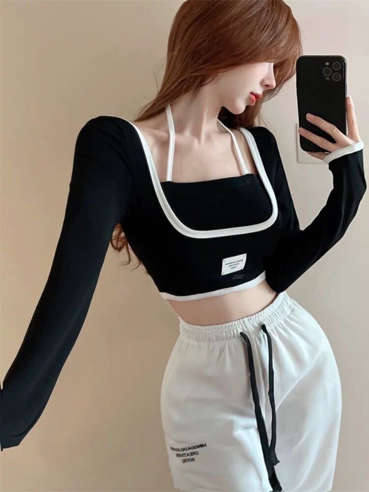 Áo tay dài cổ u viền yếm logo BG