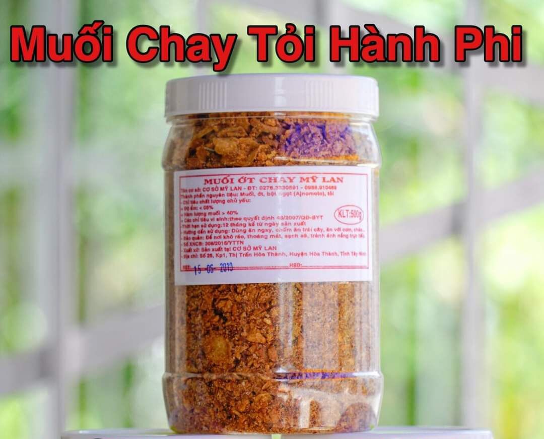 Muối ớt tỏi phi nhuyễn ăn bánh tráng hũ 500g - muối chay, cay ít