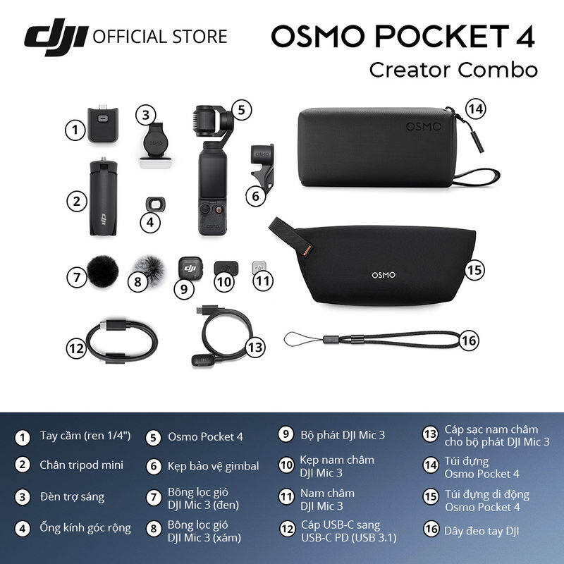 DJI Osmo Pocket 4 Camera cầm tay bỏ túi nhỏ gọn quay video 4K lên đến 240fps bộ nhớ trong 107GB tích hợp bộ lọc màu tone film chất lượng đỉnh cao hình ảnh sắc nét