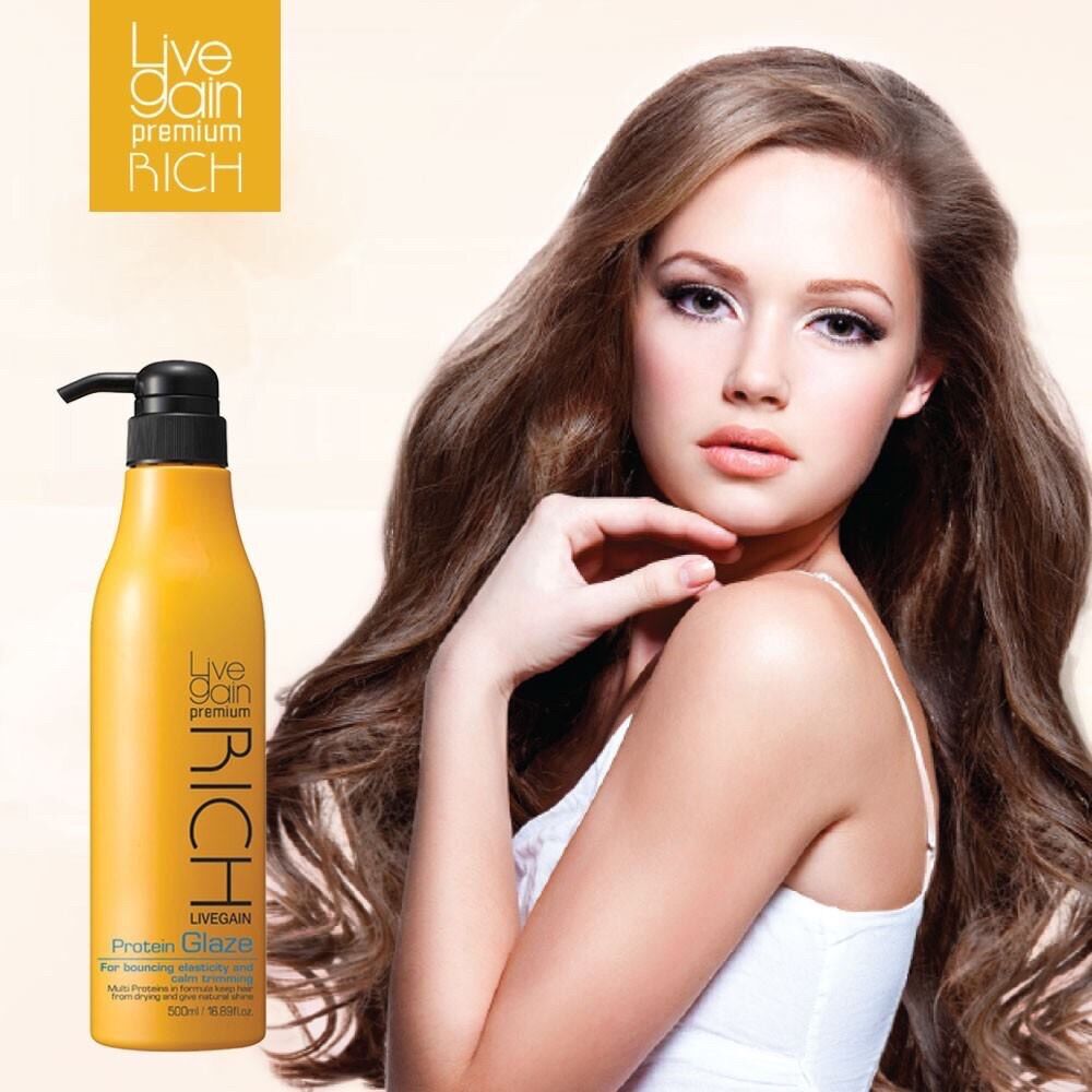 Gel làm mềm và tạo phồng tóc livegain premium rich protein glaze 500ml