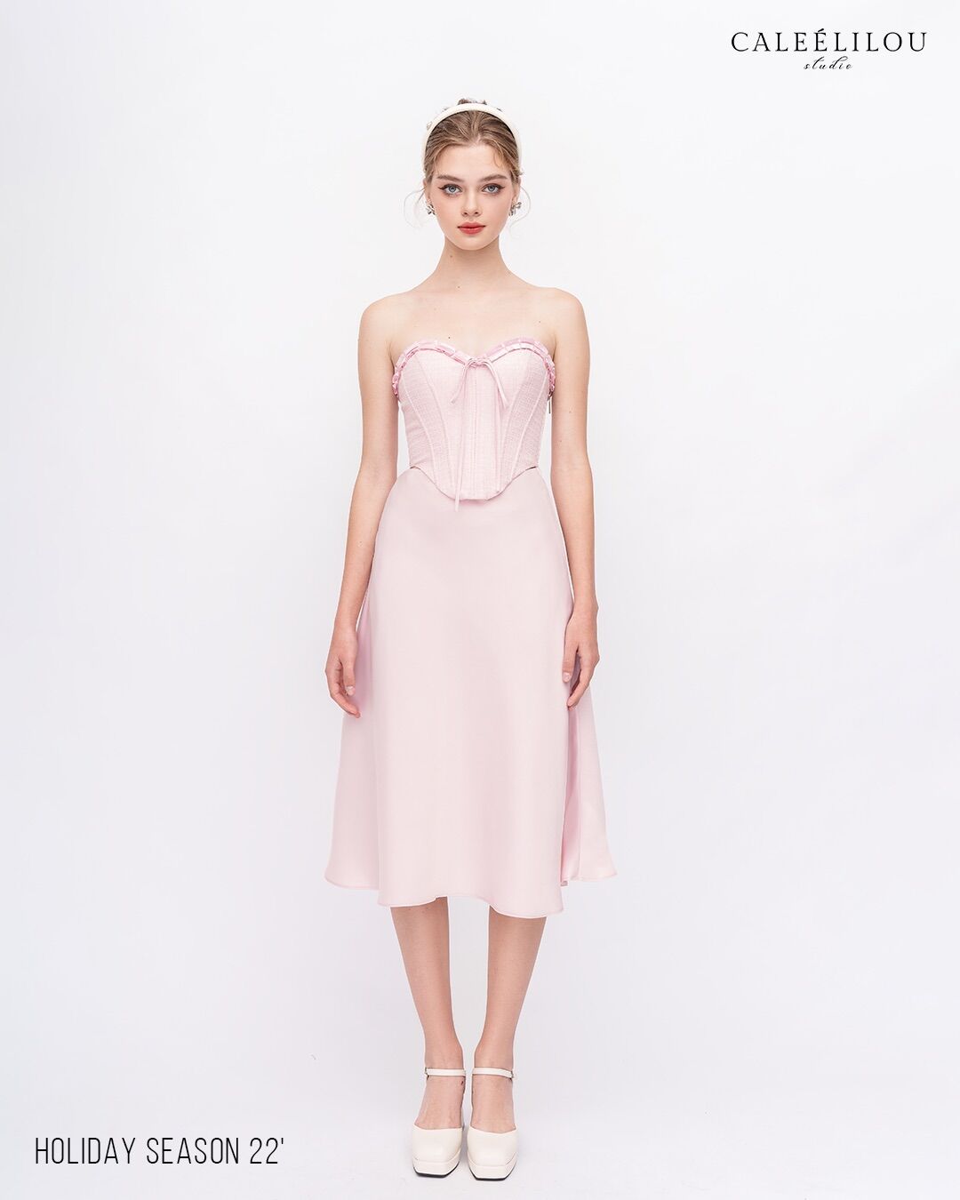 Caleelilou - Set áo corset & chân váy lụa Cherissa (baby pink)