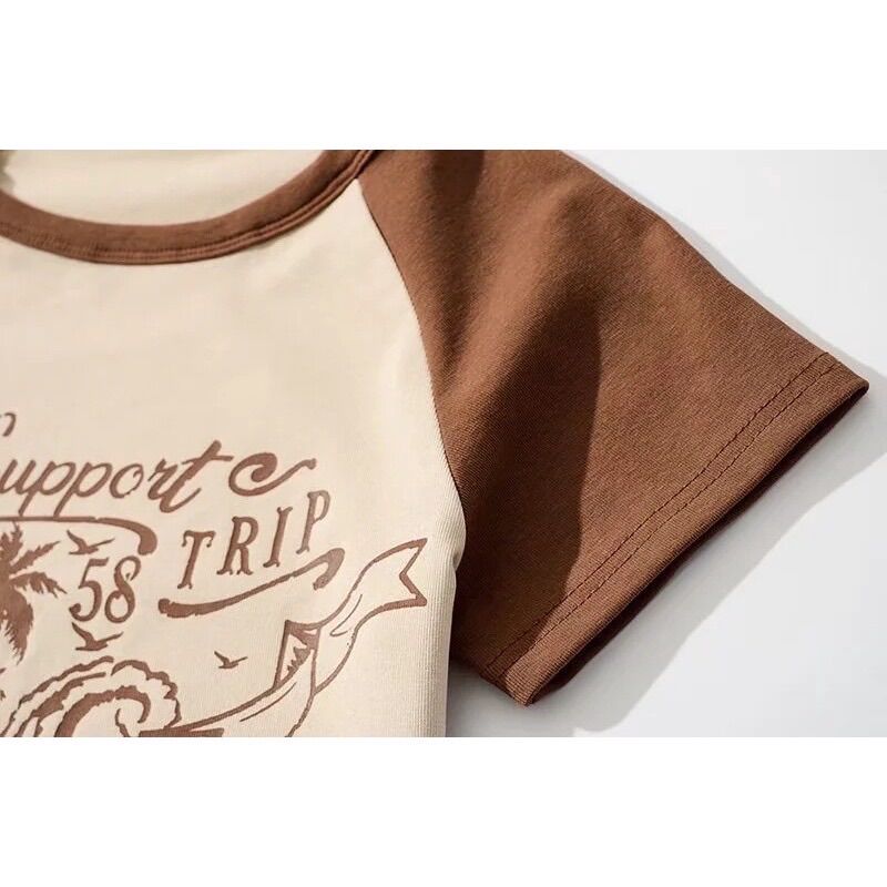 Áo babytee tay nâu có 2 cây dừa BG