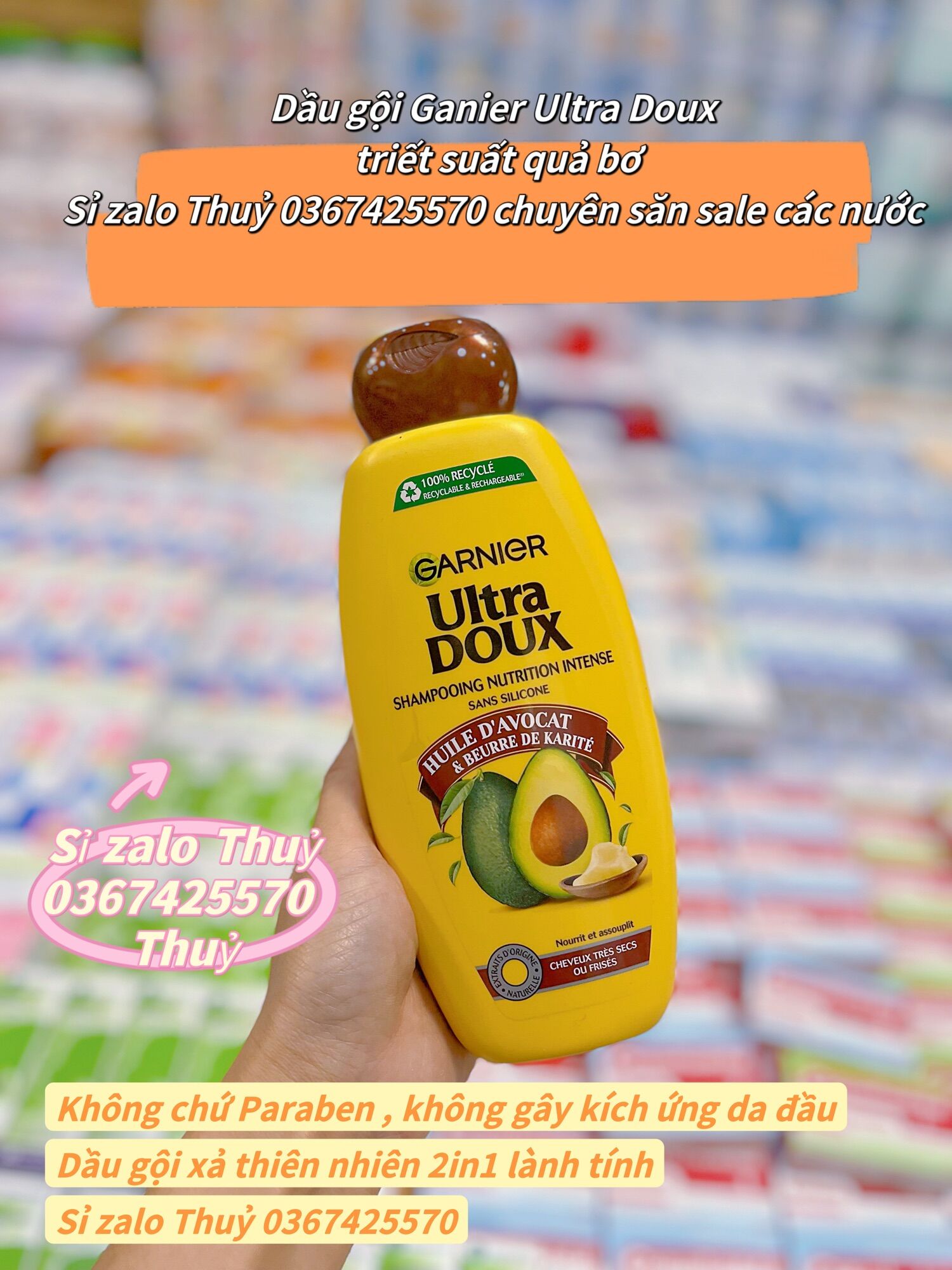 Dầu gội Garnier Ultra Doux chiết xuất trái bơ 400ml của Pháp