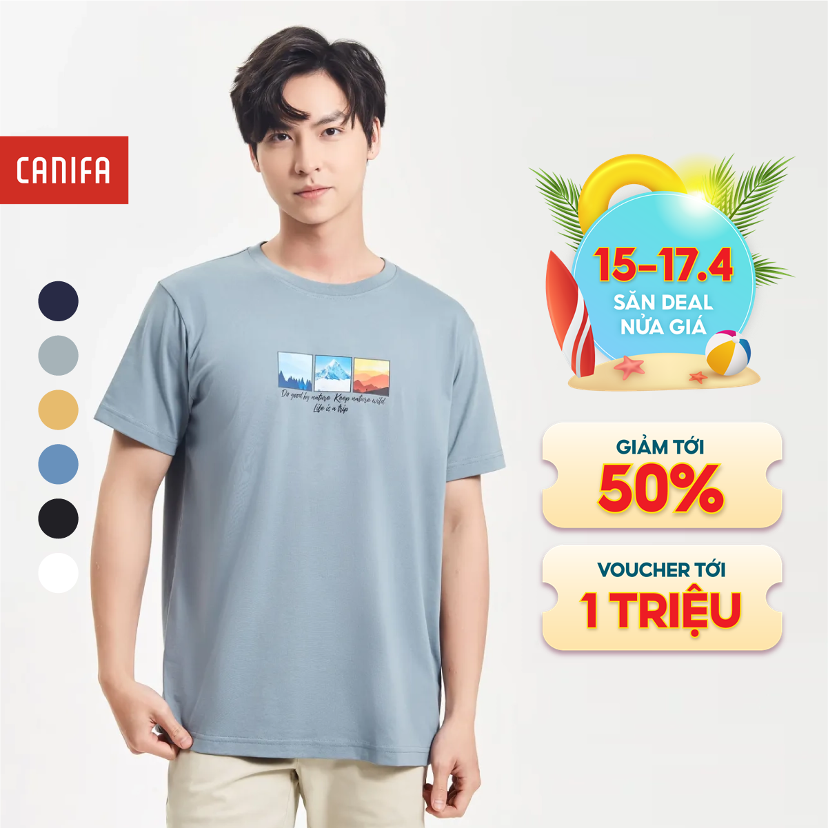 [15-17.4 VOUCHER TỚI 1 TRIỆU] Áo phông nam CANIFA dáng regular cổ tròn có hình in 8TS24S001 MS24