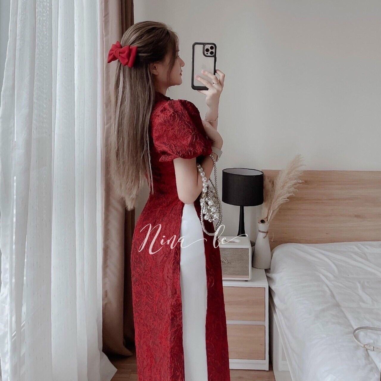 (SHOP TÁO ĐỎ BIGSIZE 50KG ĐẾN 90KG) set áo dài cách tân GẤM tay phồng