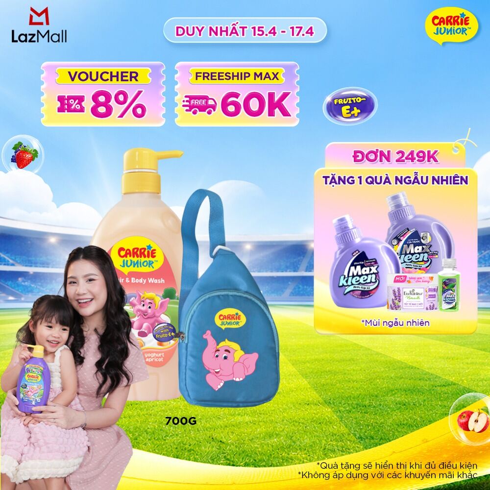[Tặng Kèm Túi Đeo Chéo] Sữa Tắm Gội cho bé Carrie Junior Hương Mơ Tây 700g