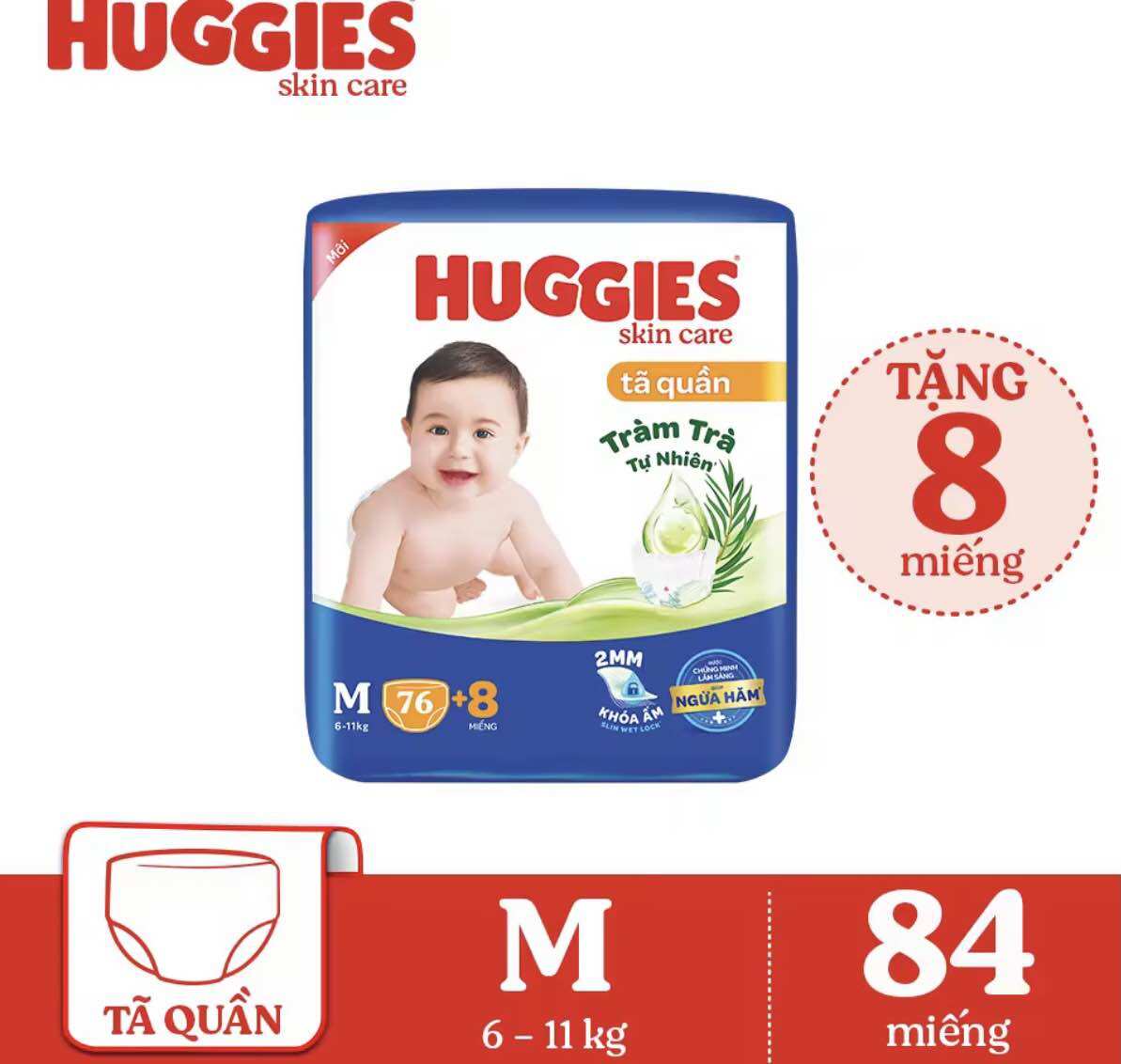 Tặng thêm 8 quần tã quần huggies m74+8
