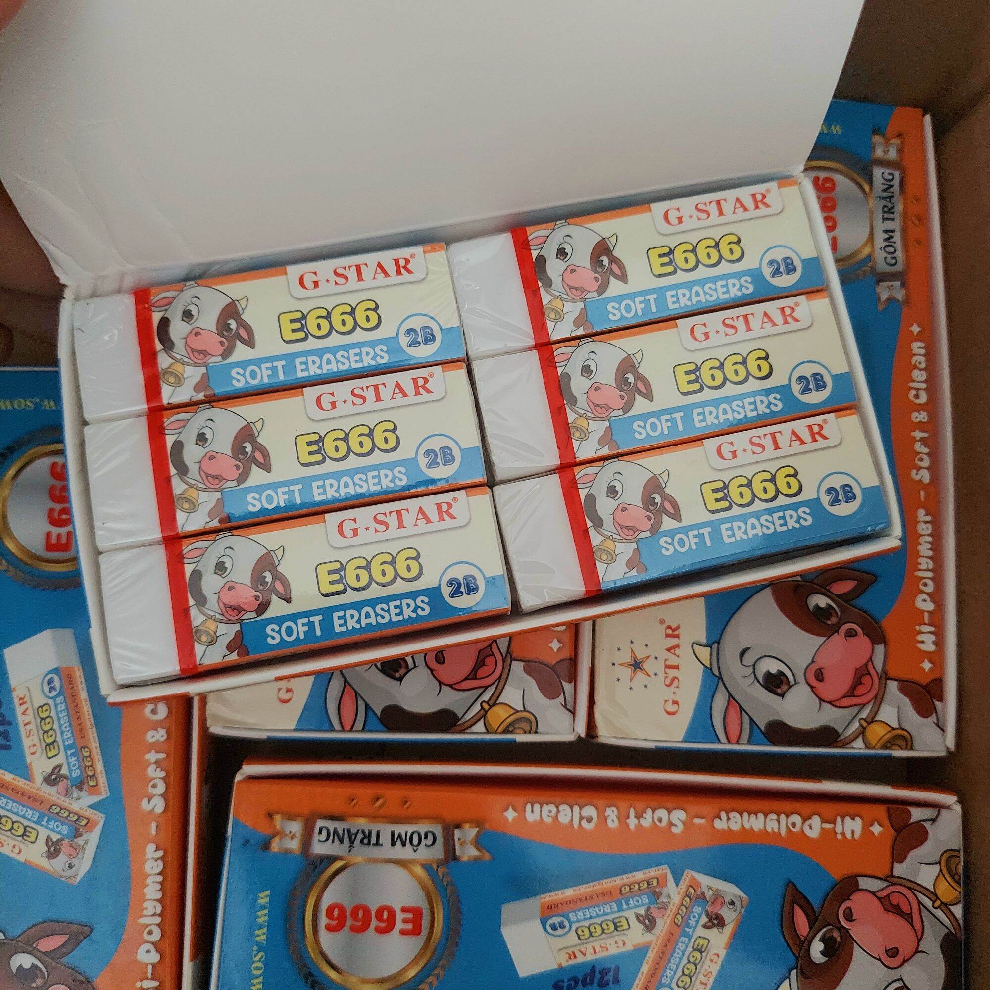 SET 5 GÔM BÚT CHÌ E666 TRẮNG HOẶC ĐEN