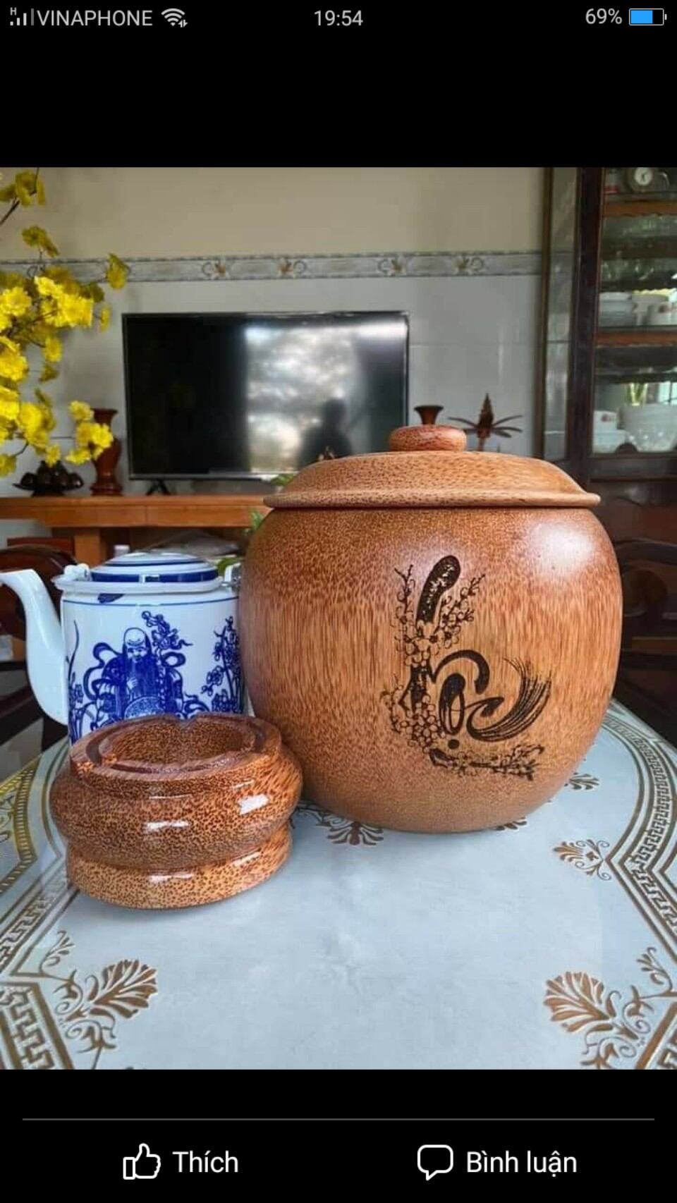Bình ủ giữ ấm bình trà làm từ gỗ dừa