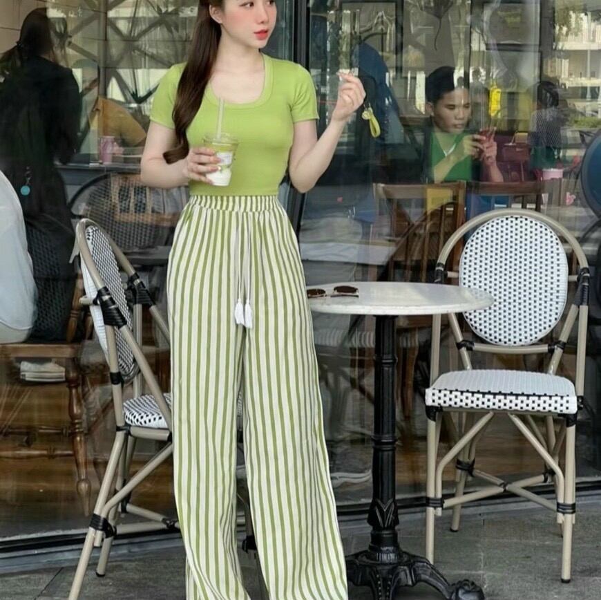 sét áo crop top quần sọc