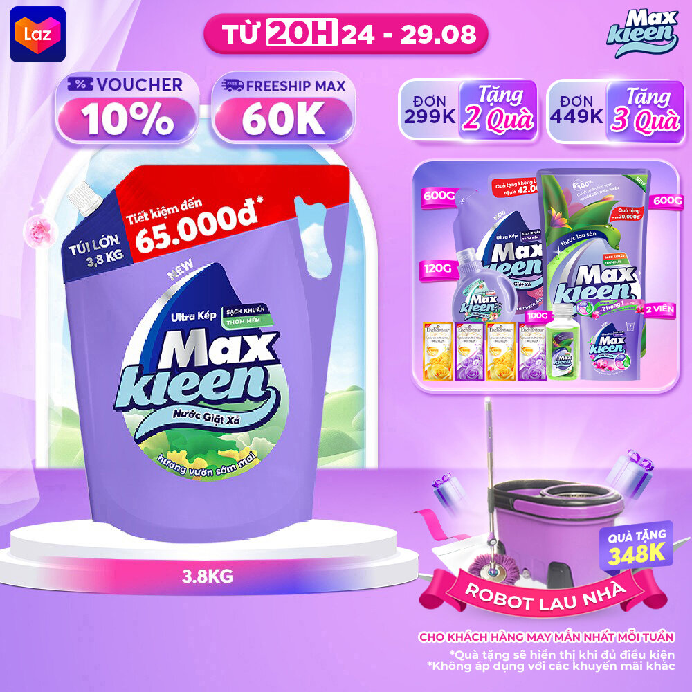 Túi Nước Giặt Xả MaxKleen 3.8kg/ 3.6kg (Huyền Diệu/ Hoa Nắng/ Vườn Sớm Mai/ Thiên Nhiên)