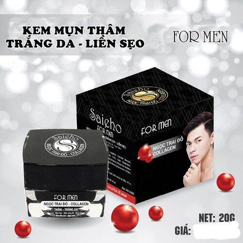 [Hcm]Kem Ngừa Mụn Thâm Trắng Da Liền Sẹo Ngọc Trai Đỏ Collagen For Men Saieho 20G - Chính Hãng - Saiehokemnam