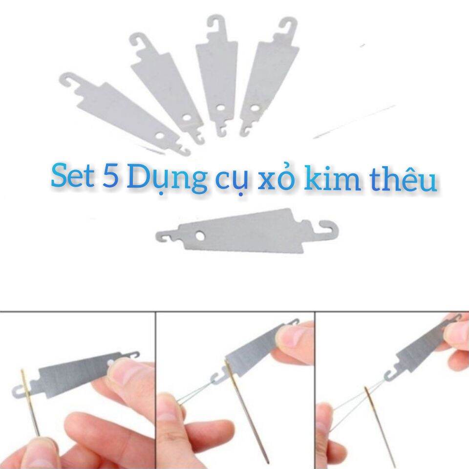 set 5 dụng cụ xỏ kim chỉ, thích hợp cho kim lỗ to, kim thêu