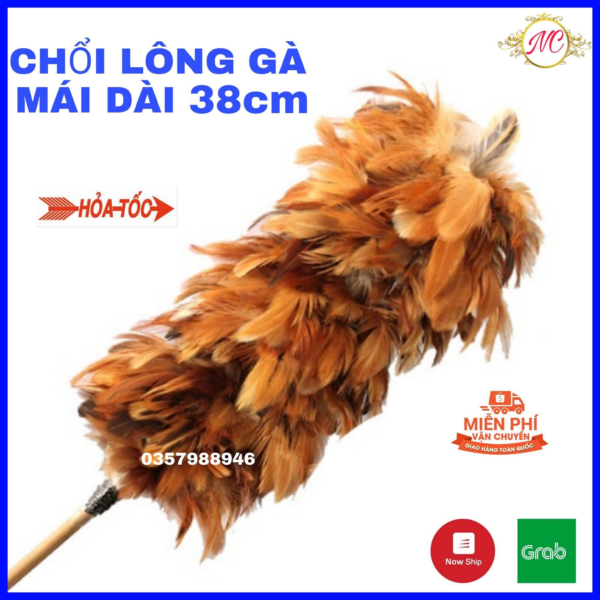 Chổi quét bụi lông gà mềm nhỏ 38cm - Chổi phủi bụi