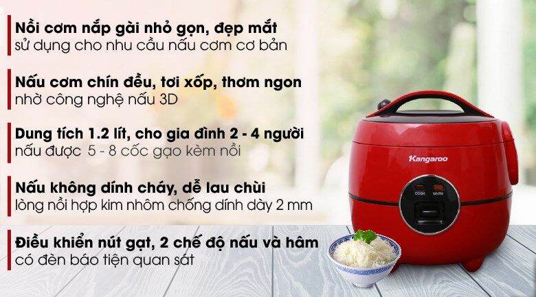 Nồi cơm điện Kangaroo 1.2 lít KG822 đỏ ( Hàng trưng bày 99%)