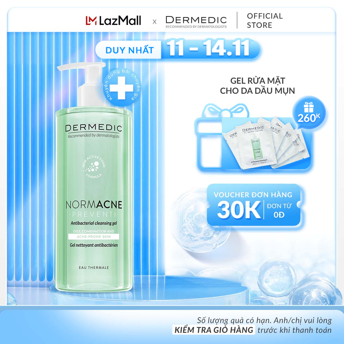 Gel làm sạch dành cho da dầu da mụn NORMACNE Antibacterial Cleansing Gel Dermedic 500ML - Dermedic