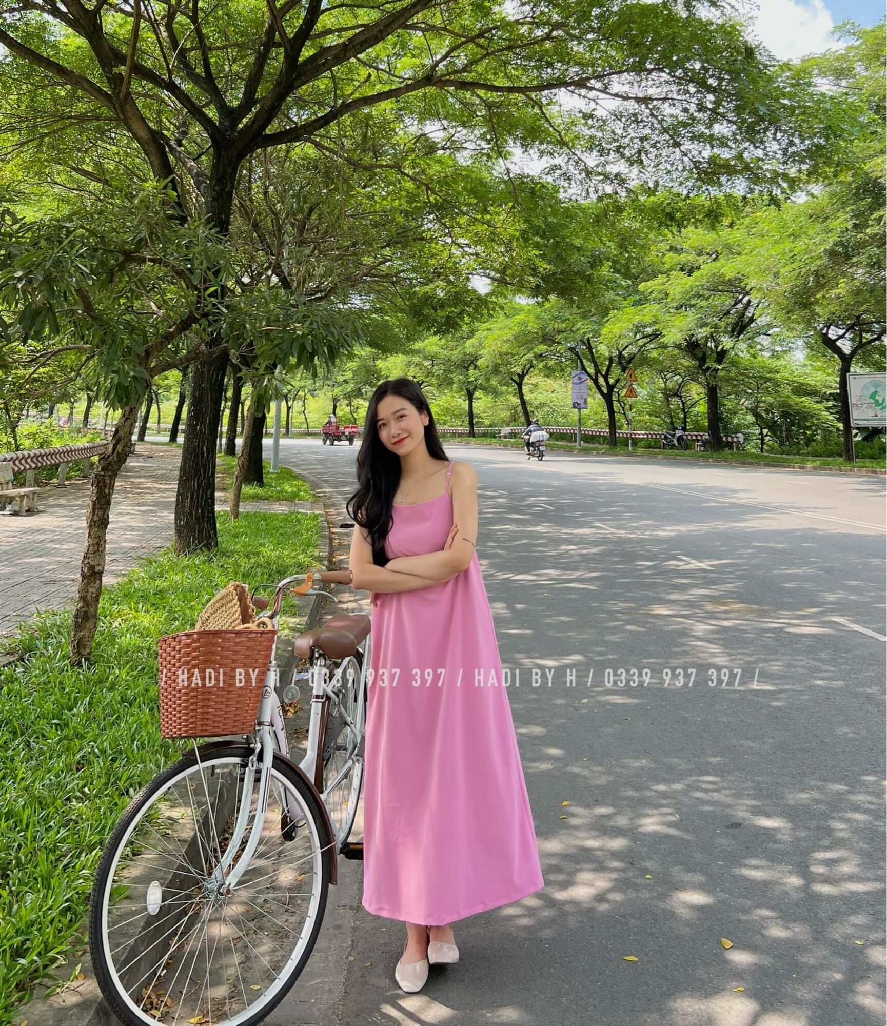 Đầm 2 dây suông maxi vải gân - Hoàn