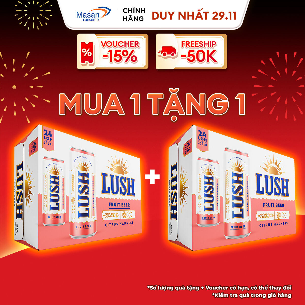 [MUA 1 TẶNG 1 - DATE 12.2024] Bia Lush Citrus Madness vị Bưởi Hồng Thanh Mát - Thùng 24 Lon 330ML (Nồng độ cồn 4%)