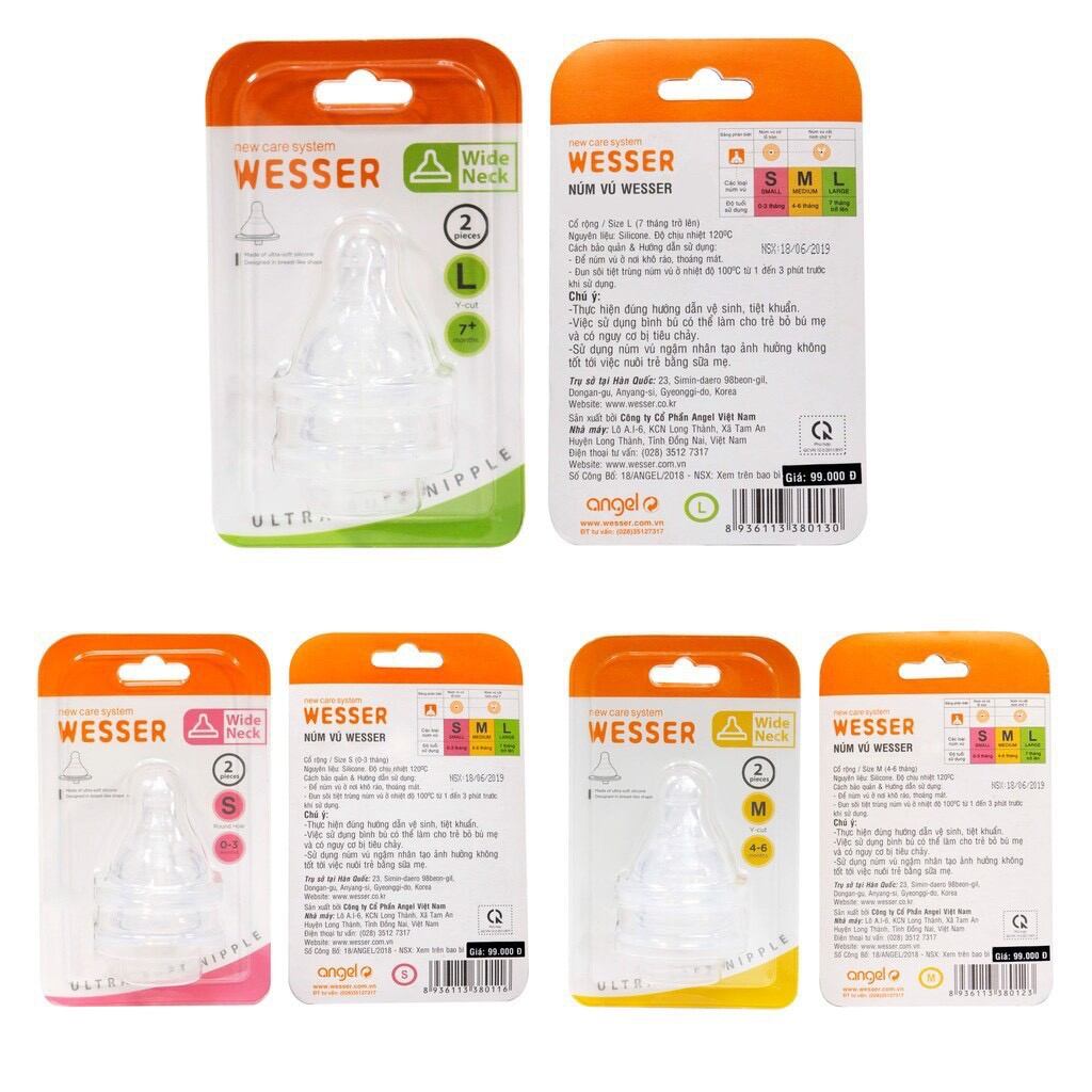 Vỉ 2 núm thay bình sữa cổ rộng Wesser