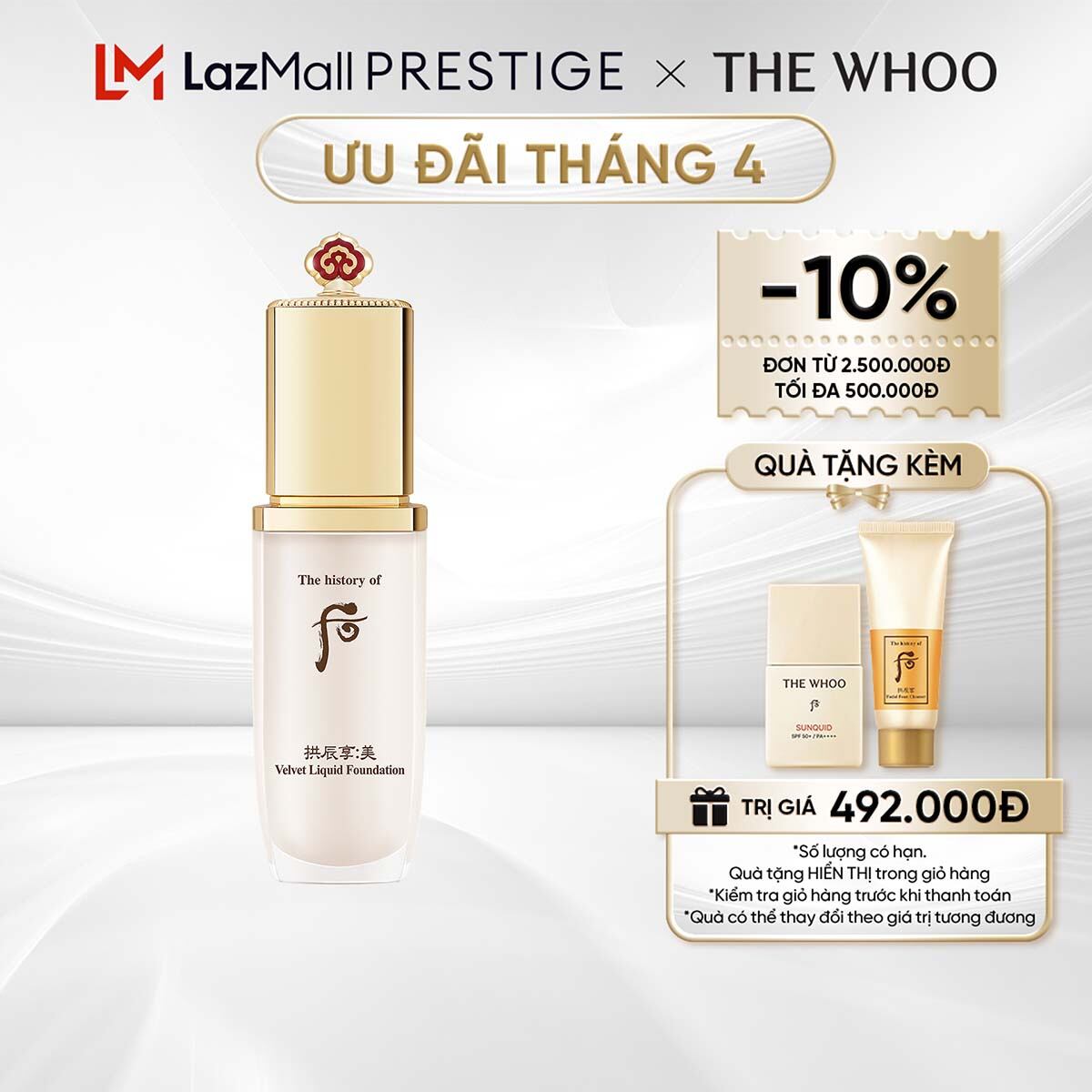 [THE WHOO OFFICIAL] Kem nền nhung lì bền màu 24h The history of Whoo Gongjinhyang Mi Velvet Liquid Foundation 40ml