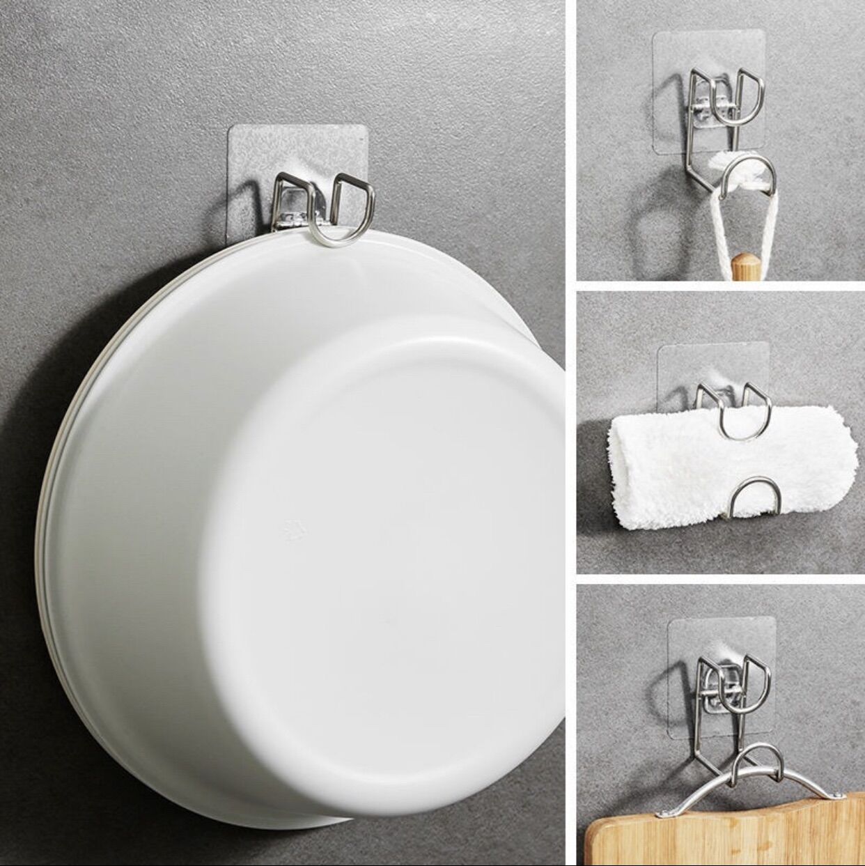 Móc treo thau chậu , rổ rá -móc inox treo đồ đa năng - móc dán tường tiện lợi