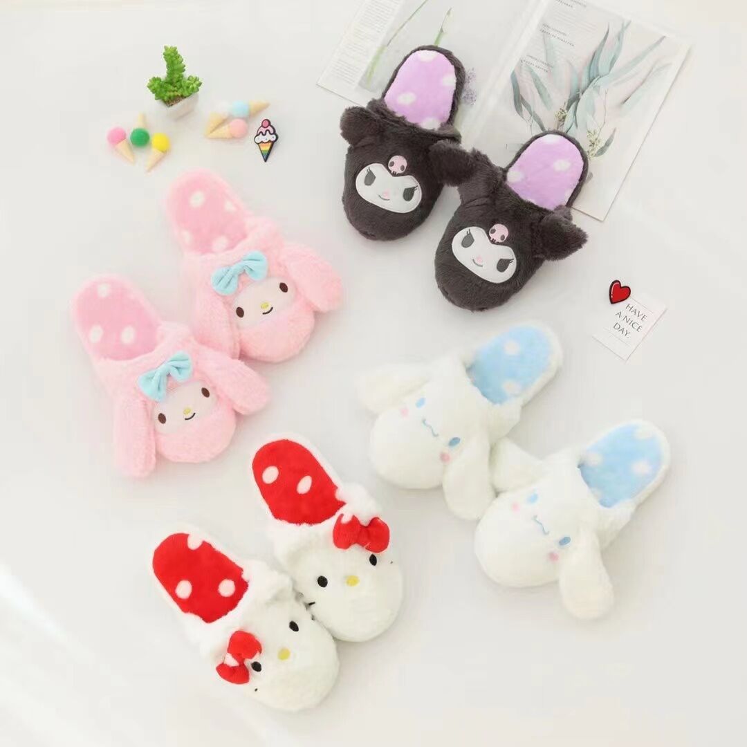 Sanrio Ấm Dép Bông Nữ Hoạt Hình Hello Kitty Mỹ Giai Điệu Kuromi Cinnamoroll Sang Trọng Nhà Giày Ấm C