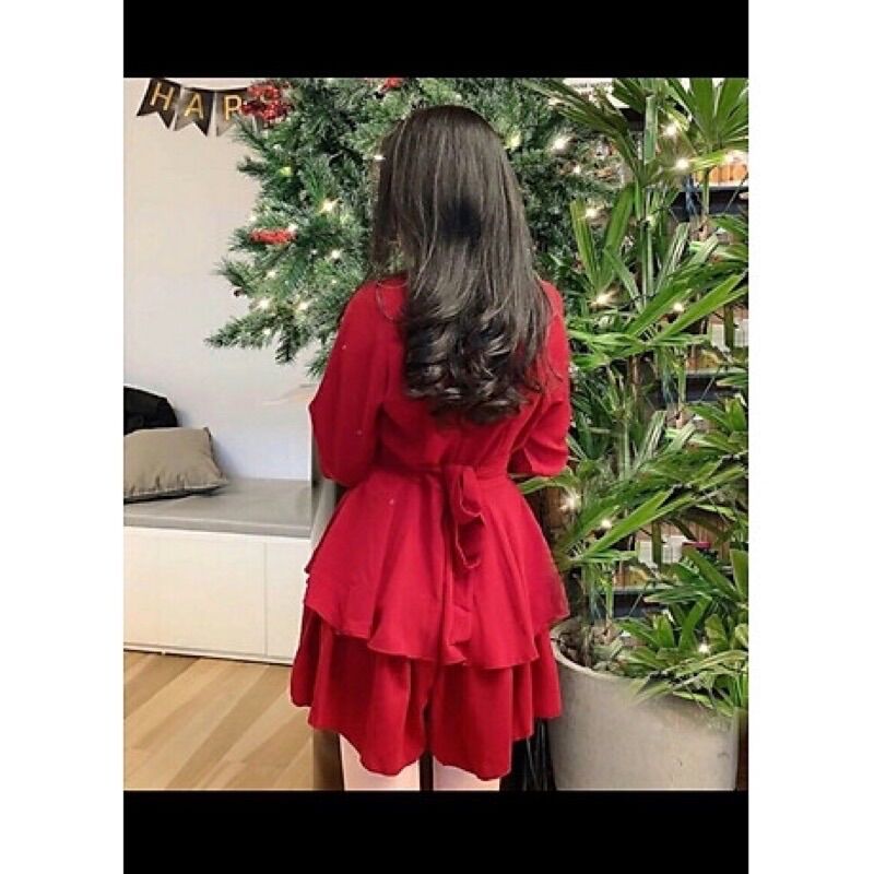Váy đỏ ZARA 2 tầng cột eo có quần