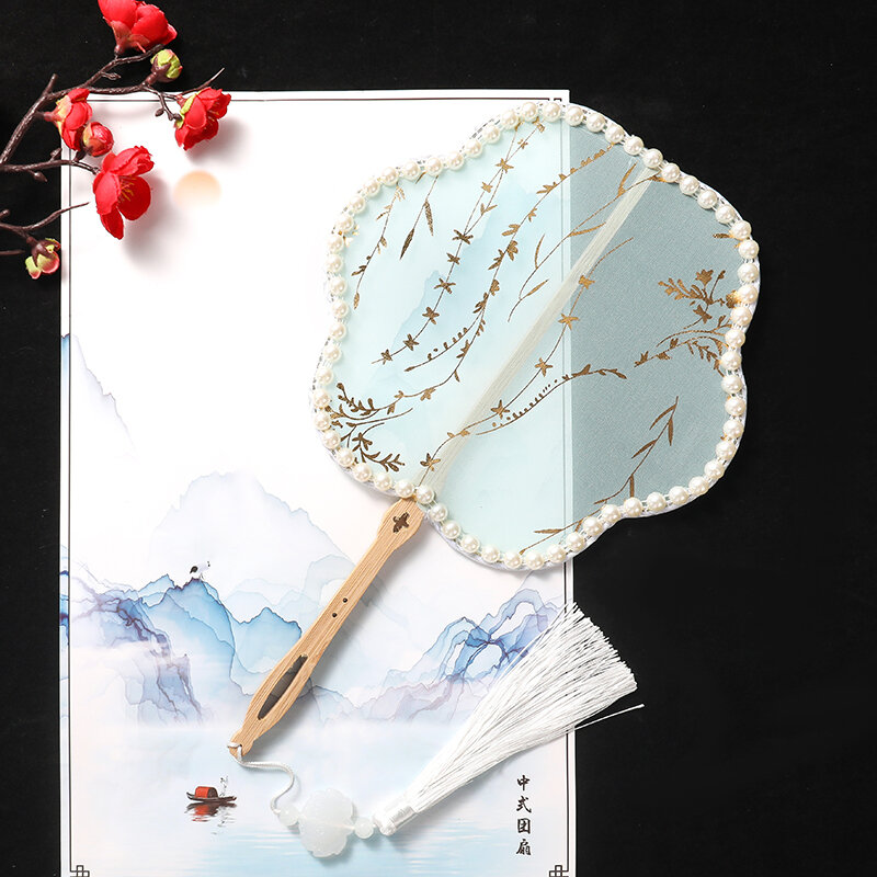 Quạt dập nóng phong cách cổ điển quạt dị hình tay cầm ngắn quạt tròn cành liễu quạt mây phá siêu tiên nữ quạt cung cổ điển văn nghệ