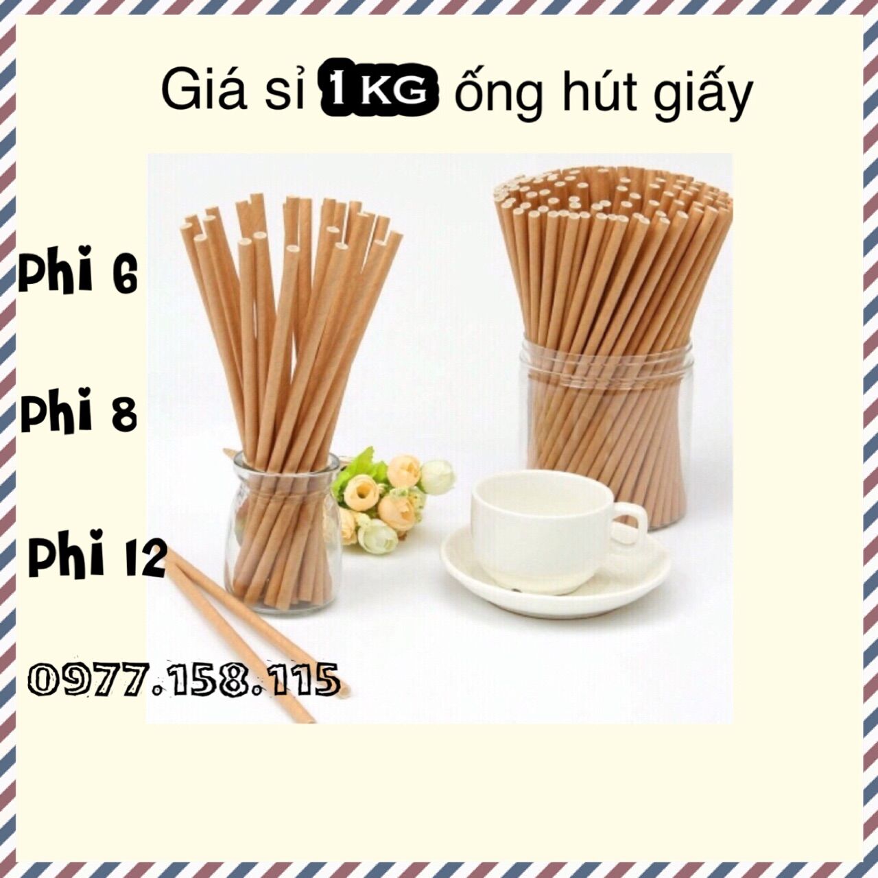 1kg ống hút giấy phi 6 / phi 8 / phi 12