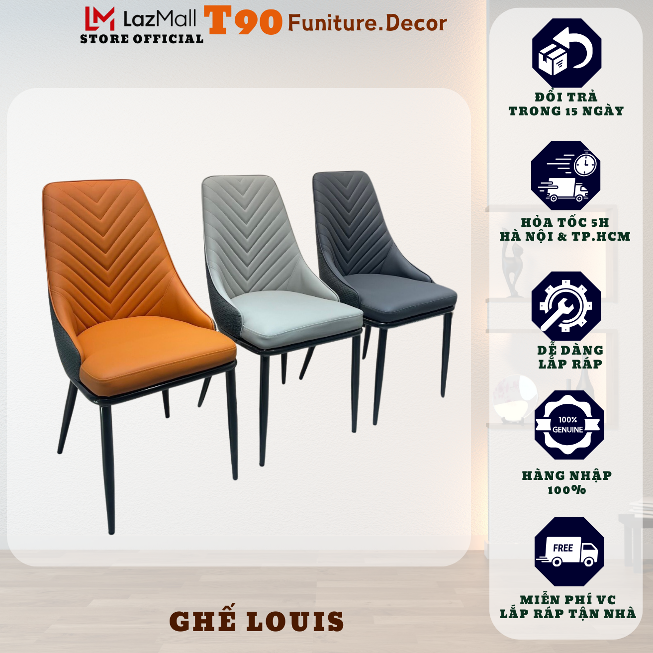 Ghế ăn bọc da pu t90 louis, chân sắt sơn tĩnh điện. nhập khẩu cao cấp hiện đại, phù hợp căn hộ chung cư gia đình