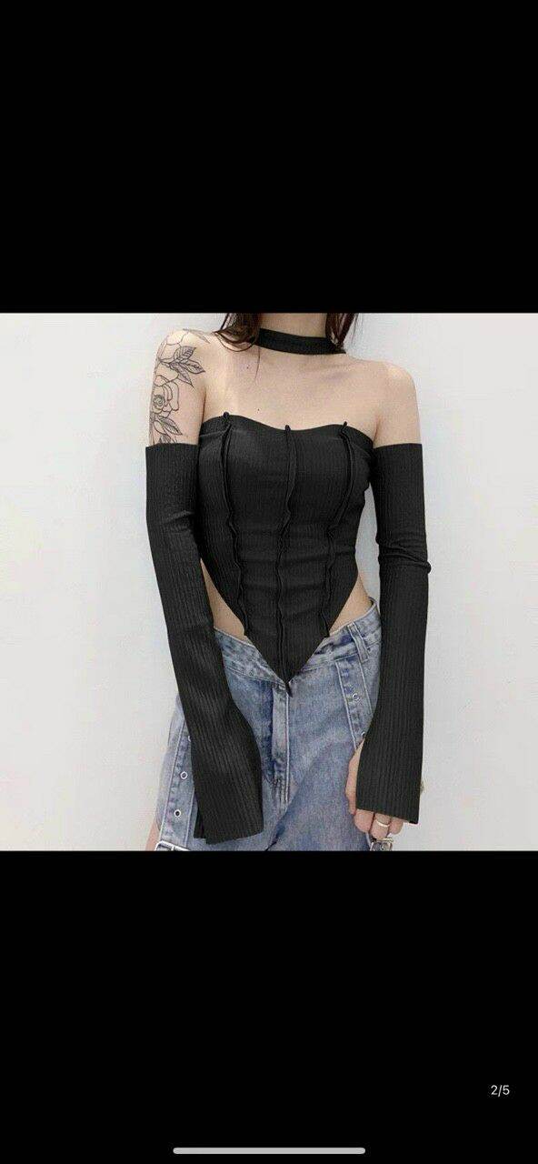 Áo kiểu phong cách tay dài kèm choker