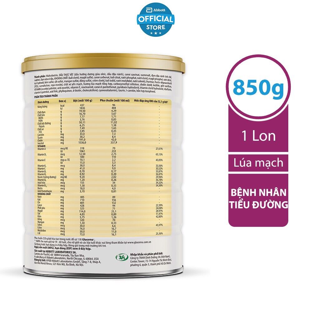 Sữa Bột Glucerna Hương Lúa Mạch 850g