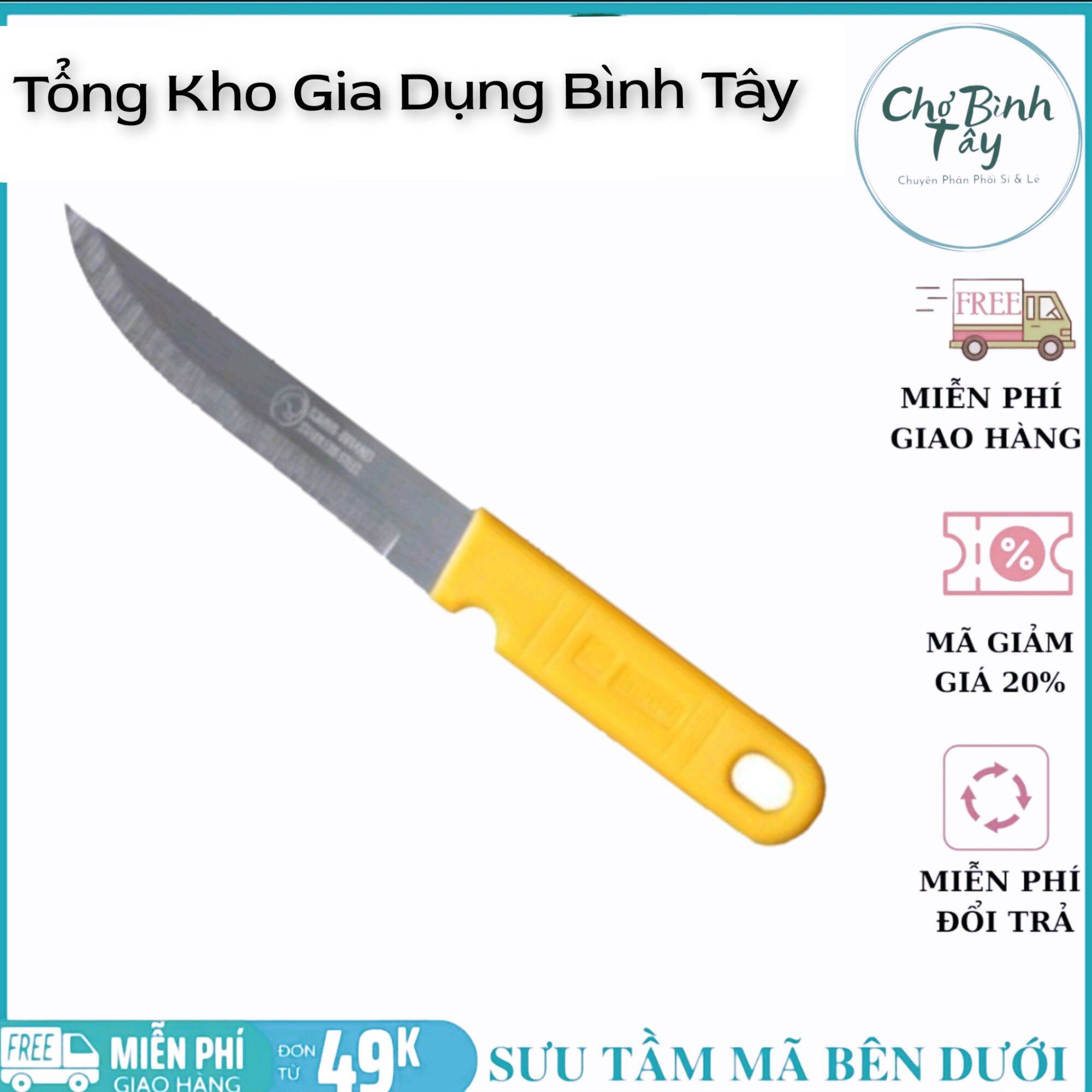 Combo 10 dao thái lan cắt gọt trái cây giá rẻ, dao thái lan cán vàng chất liệu thép giá rẻ