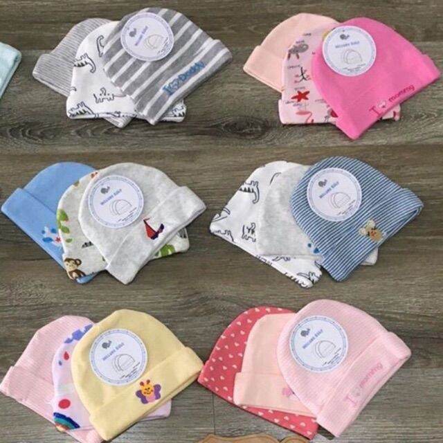 sét 3 mũ thu đông cho bé 0-3 tháng ( mũ nỉ cotton)