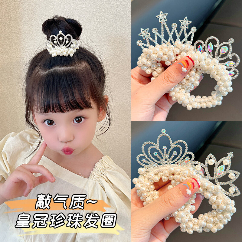 Vòng tóc hạt ngọc trai vương miện trẻ em phụ kiện tóc công chúa phong cách mori girl dây chun buộc tóc hoa cài tóc ngọc trai bé gái dây buộc tóc đẹp tiên nữ