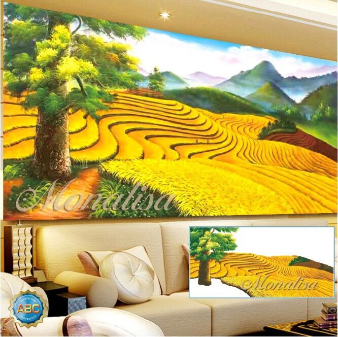 Tranh đính đá cánh đồng lúa vàng 150x70cm chưa đính