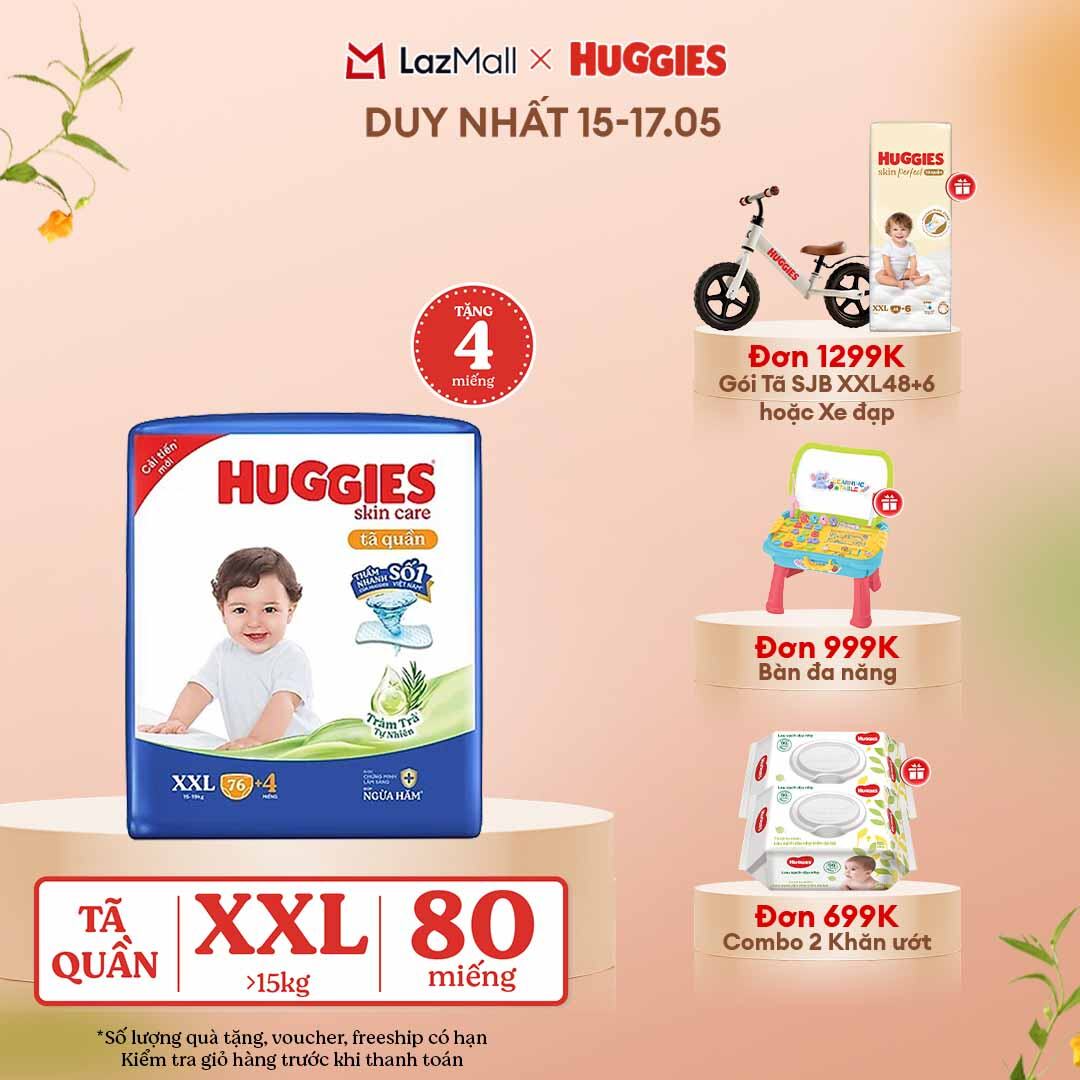 [CHỈ 15-17.05 GIẢM THÊM 90K]  Gói Tã/bỉm quần HUGGIES SKINCARE MEGA JUMBO size XXL76+4 miếng