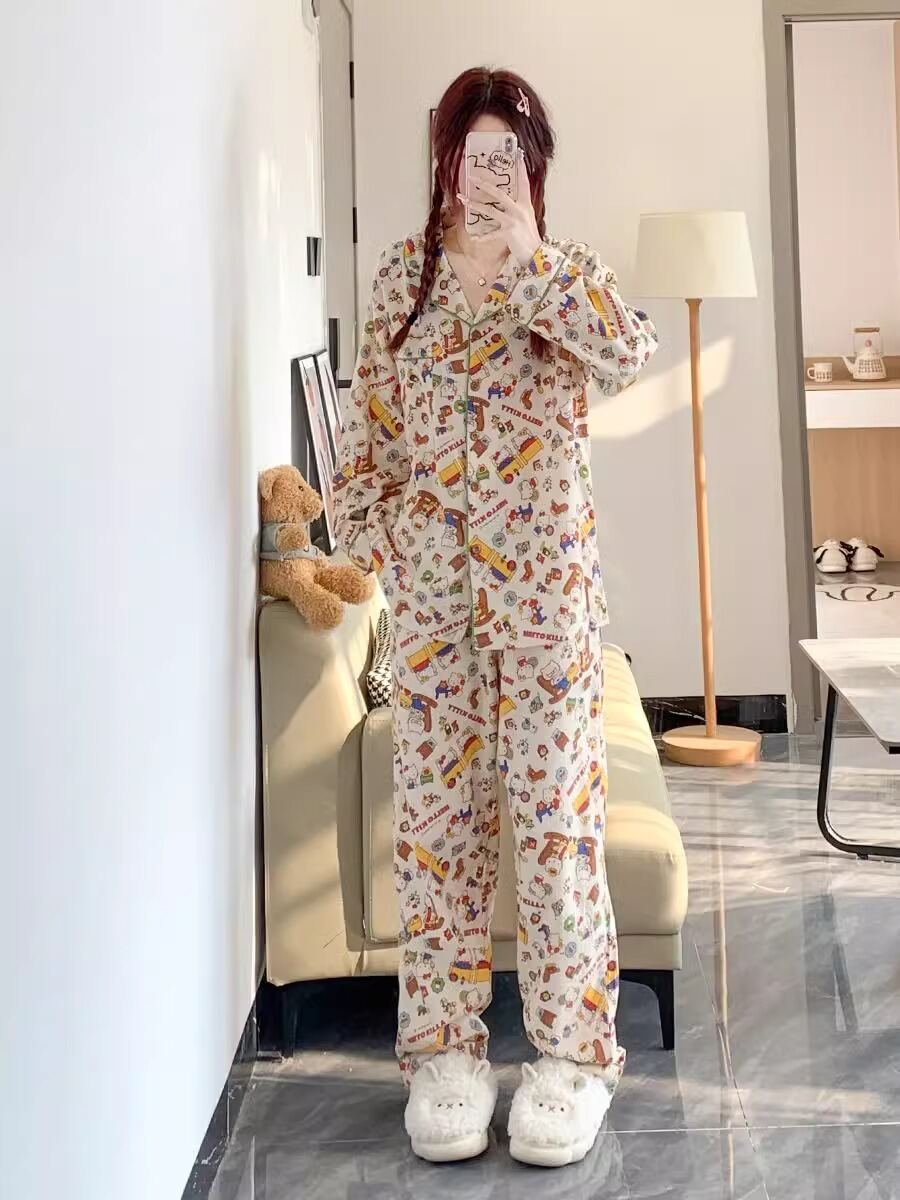 Áo Len Cardigan Dài Tay in Họa Tiết Hoạt Hình Ngọt Ngào Áo Ngủ Nữ Sinh Quần Áo Mặc Nhà Thường Ngày B