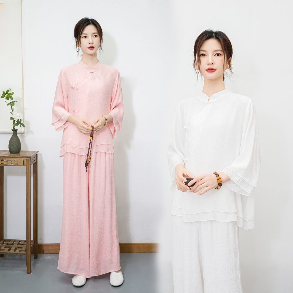 Bộ Đồ Thiền Yoga Phong Cách Dân Tộc Mới 2024 Bộ Đồ Hai Mảnh Cho Nữ Bộ Trang Phục Trà Truyền Thống Trung Quốc Bộ Đồ Tập Luyện