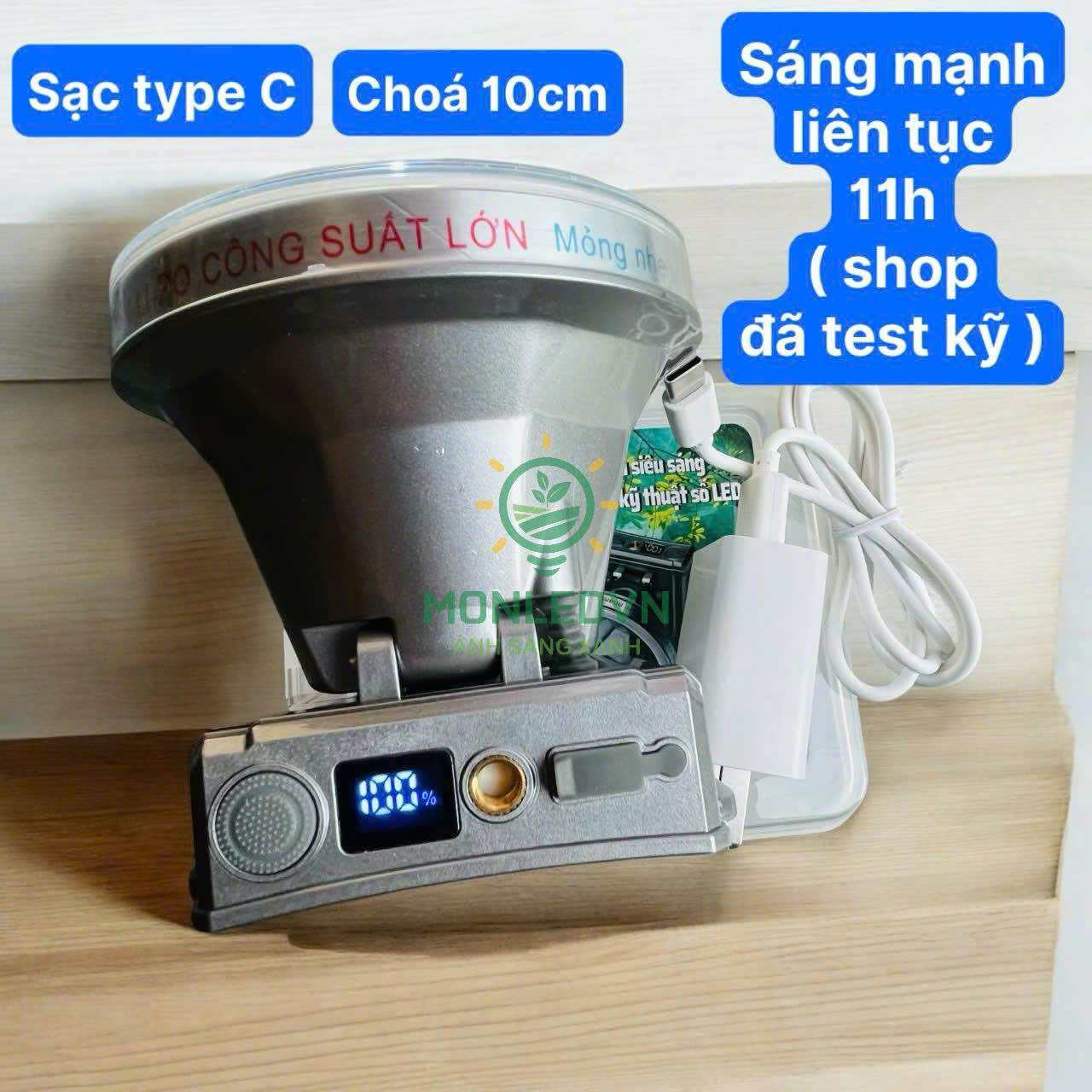 Đèn pin đội đầu 199 choá lớn 10cm, sạc type C tiện lợi, sáng mạnh liên tục 11H, ánh sáng trắng và có 3 chế độ sáng